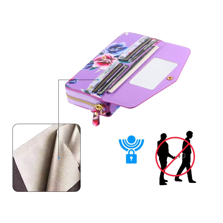 For Samsung Galaxy S24+ 5G Flower Multi-functional Crossbody Zipper Wallet Leather Phone Case(Purple)