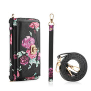 For Samsung Galaxy S24 Ultra 5G Flower Multi-functional Crossbody Zipper Wallet Leather Phone Case(Black)