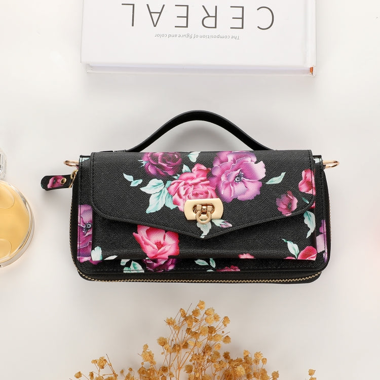 For Samsung Galaxy S24 Ultra 5G Flower Multi-functional Crossbody Zipper Wallet Leather Phone Case(Black)