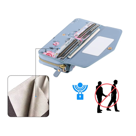 For Samsung Galaxy S24 Ultra 5G Flower Multi-functional Crossbody Zipper Wallet Leather Phone Case(Blue)