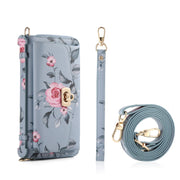 For Samsung Galaxy S24 Ultra 5G Flower Multi-functional Crossbody Zipper Wallet Leather Phone Case(Blue)