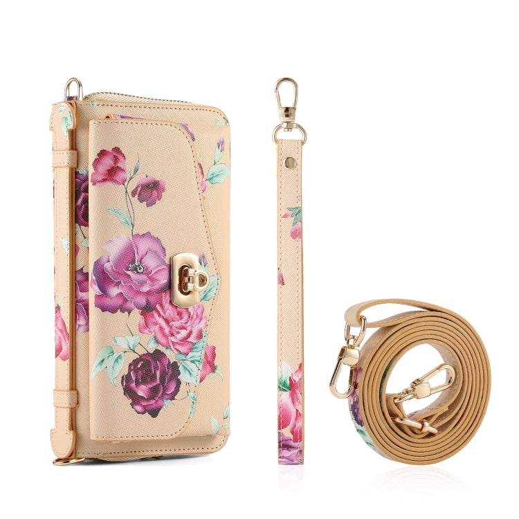 For Samsung Galaxy S24 Ultra 5G Flower Multi-functional Crossbody Zipper Wallet Leather Phone Case(Yellow)