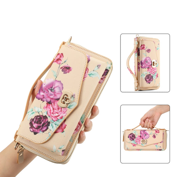 For Samsung Galaxy S24 Ultra 5G Flower Multi-functional Crossbody Zipper Wallet Leather Phone Case(Yellow)