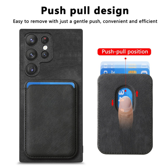 For Samsung Galaxy S22 Ultra 5G Retro Leather Card Bag Magnetic Phone Case(Black)
