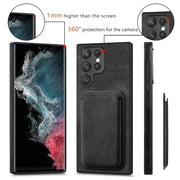 For Samsung Galaxy S22 Ultra 5G Retro Leather Card Bag Magnetic Phone Case(Black)