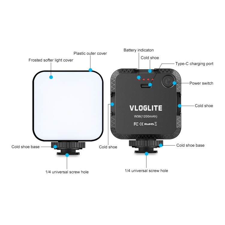 VLOGLITE W36 Mini Camera Phone Vlog LED Fill Light Portable Beauty Video Light - free shipping - PMC Jewellery - Order now!