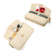 For Samsung Galaxy S24 5G Crossbody Multi-functional Zipper Wallet Litchi Leather Phone Case(Beige)