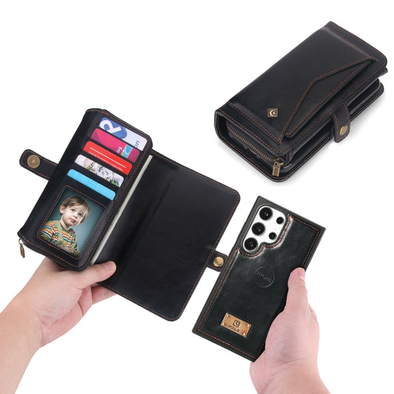 For Samsung Galaxy S24 Ultra 5G Multi-functional Zipper Wallet Leather Phone Case(Black)