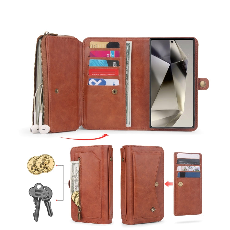 For Samsung Galaxy S24 Ultra 5G Multi-functional Zipper Wallet Leather Phone Case(Orange)