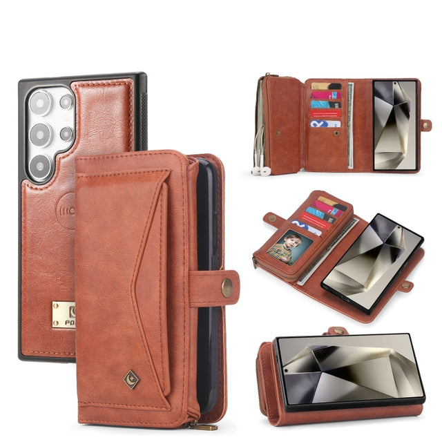 For Samsung Galaxy S24 Ultra 5G Multi-functional Zipper Wallet Leather Phone Case(Orange)