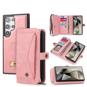 For Samsung Galaxy S24+ 5G Multi-functional Zipper Wallet Leather Phone Case(Pink)