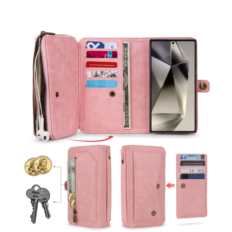 For Samsung Galaxy S24+ 5G Multi-functional Zipper Wallet Leather Phone Case(Pink)