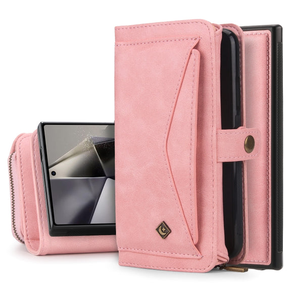 For Samsung Galaxy S24+ 5G Multi-functional Zipper Wallet Leather Phone Case(Pink)