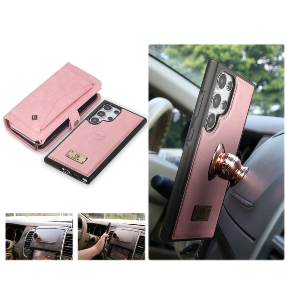 For Samsung Galaxy S24+ 5G Multi-functional Zipper Wallet Leather Phone Case(Pink)