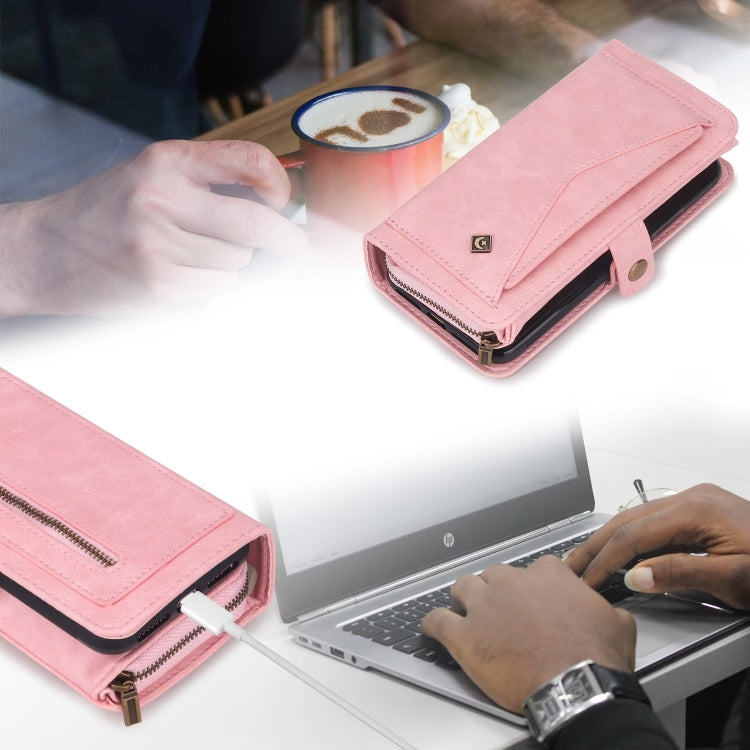 For Samsung Galaxy S24+ 5G Multi-functional Zipper Wallet Leather Phone Case(Pink)
