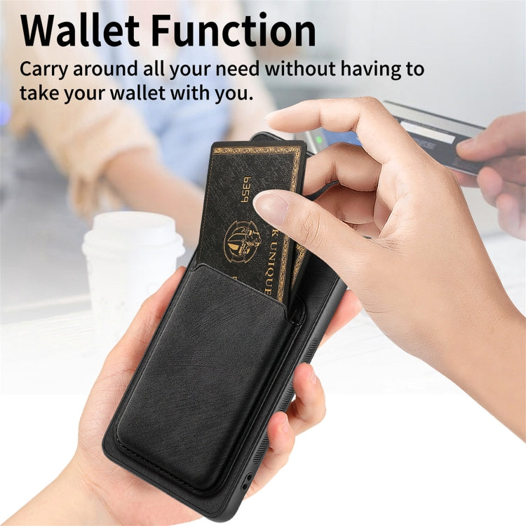 For Samsung Galaxy S25 5G Retro Leather Card Bag Magnetic Phone Case(Black)