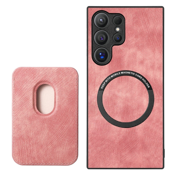 For Samsung Galaxy S25 Ultra 5G Retro Leather Card Bag Magnetic Phone Case(Pink)