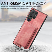 For Samsung Galaxy S25 Ultra 5G Retro Leather Card Bag Magnetic Phone Case(Pink)