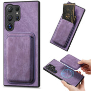 For Samsung Galaxy S25 Ultra 5G Retro Leather Card Bag Magnetic Phone Case(Purple)