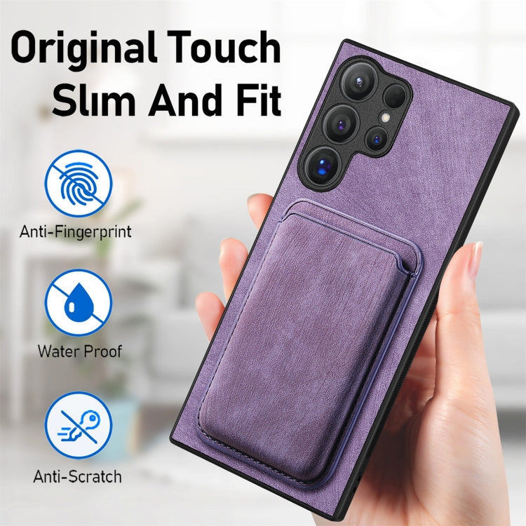 For Samsung Galaxy S25 Ultra 5G Retro Leather Card Bag Magnetic Phone Case(Purple)