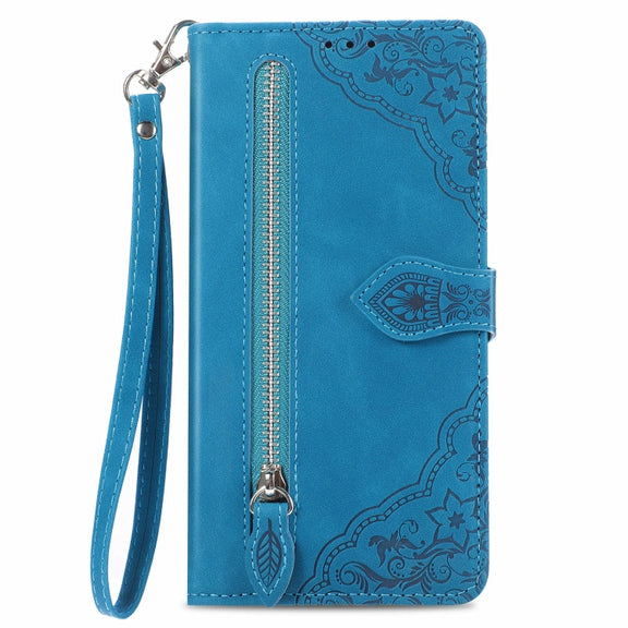 For Blackview A96 Embossed Flower Zipper Leather Phone Case(Bule)