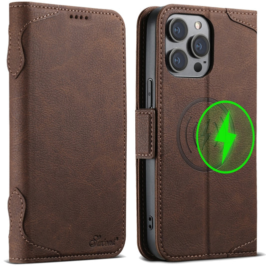 For iPhone 12 / 12 Pro SUTENI J07 Multifunctional Horizontal Flip Magsafe Leather Phone Case(Brown) - free shipping - PMC Jewellery - Order now!