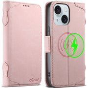 For iPhone 15 Plus SUTENI J07 Multifunctional Horizontal Flip Magsafe Leather Phone Case(Pink)