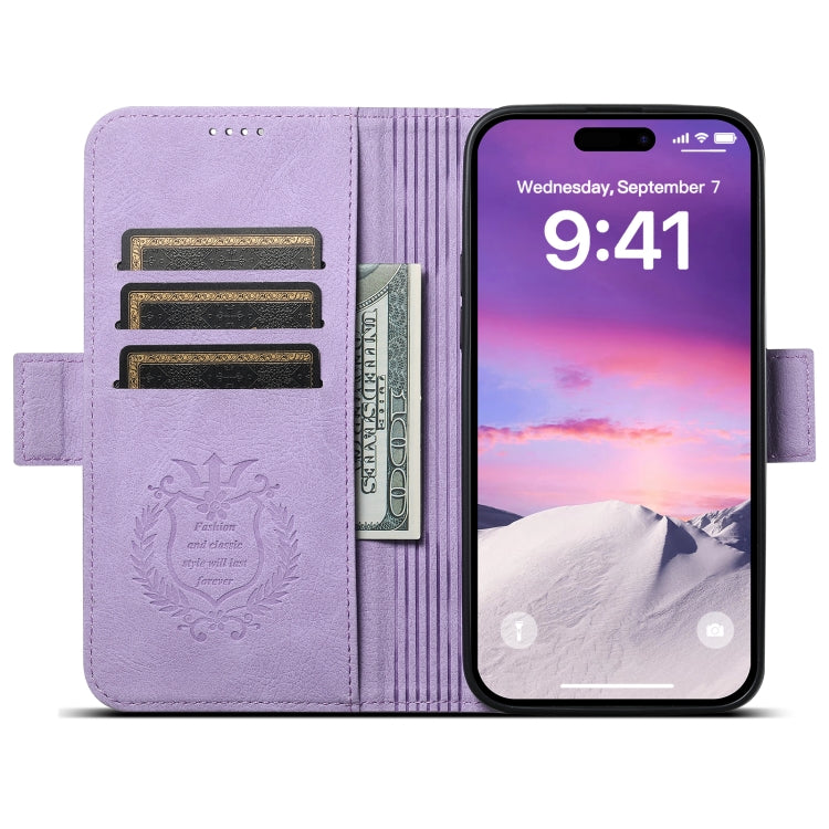 For iPhone 15 Pro Max SUTENI J07 Multifunctional Horizontal Flip Magsafe Leather Phone Case(Purple)