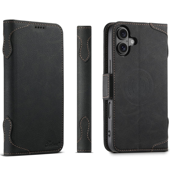 For iPhone 16 SUTENI J07 Multifunctional Horizontal Flip Magsafe Leather Phone Case(Black)