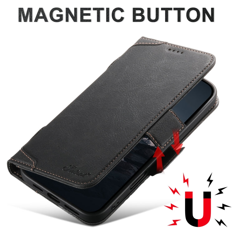 For iPhone 16 Plus SUTENI J07 Multifunctional Horizontal Flip Magsafe Leather Phone Case(Black)