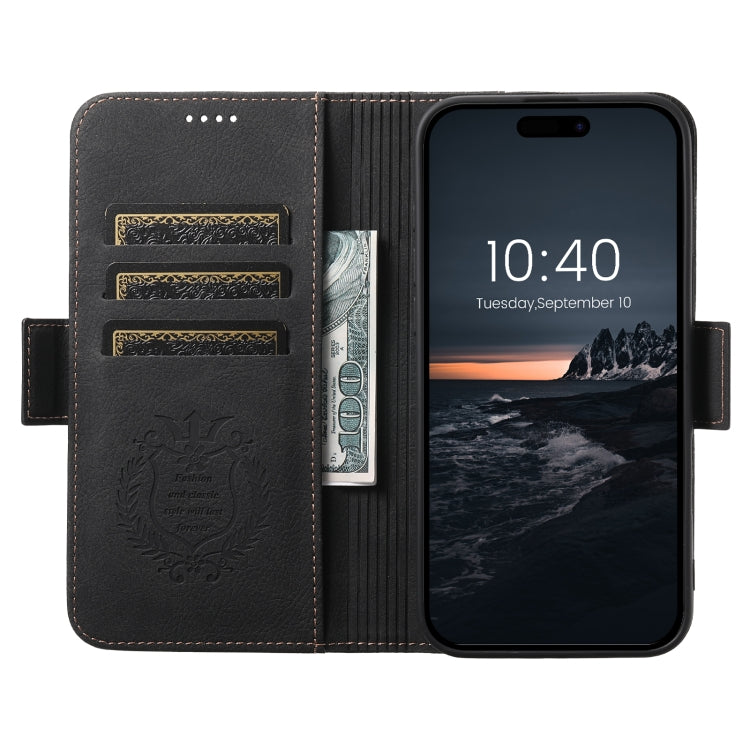 For iPhone 16 Pro Max SUTENI J07 Multifunctional Horizontal Flip Magsafe Leather Phone Case(Black)