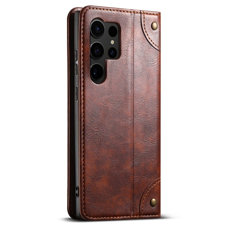 For Samsug Galaxy S24 Ultra 5G Suteni Baroque Calf Texture Buckle Wallet Leather Phone Case(Khaki)
