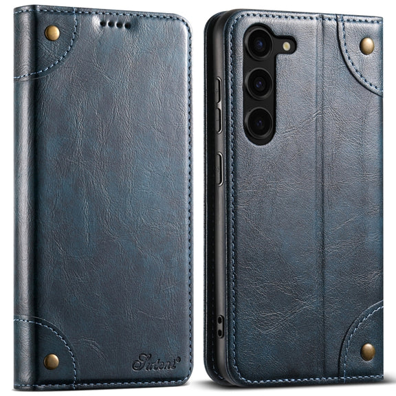 For Samsung Galaxy S24+ 5G Suteni Baroque Calf Texture Buckle Wallet Leather Phone Case(Blue)