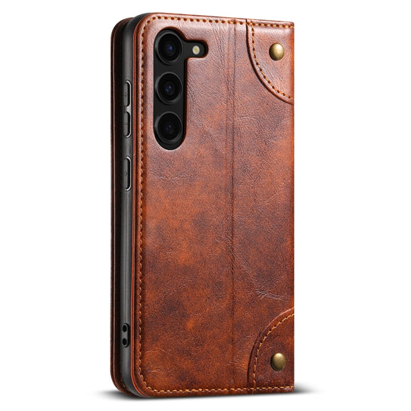 For Samsung Galaxy S24 5G Suteni Baroque Calf Texture Buckle Wallet Leather Phone Case(Khaki)