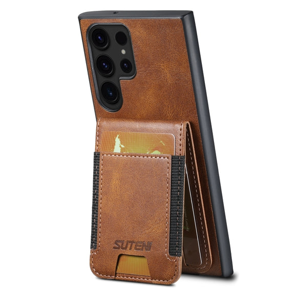 For Samsung Galaxy S24 Ultra 5G Suteni H03 Oil Wax Leather Wallet Stand Back Phone Case(Brown)