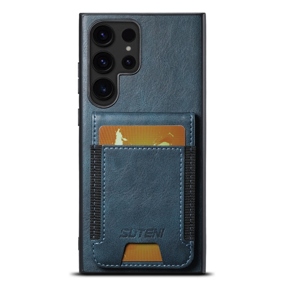 For Samsung Galaxy S24 Ultra 5G Suteni H03 Oil Wax Leather Wallet Stand Back Phone Case(Blue)