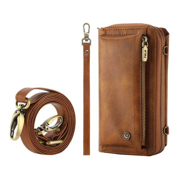 For Samsung Galaxy S24 Ultra 5G Crossbody Multi-functional Zipper Wallet Leather Phone Case(Brown)