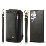 For Samsung Galaxy S24 Ultra 5G Crossbody Multi-functional Zipper Wallet Leather Phone Case(Black)