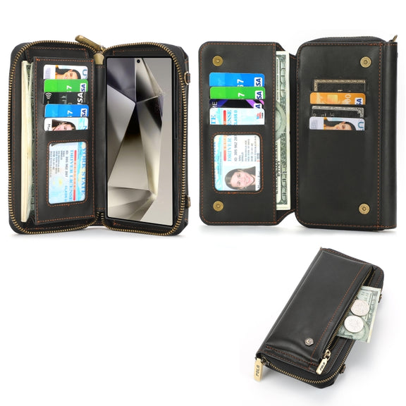 For Samsung Galaxy S24 Ultra 5G Crossbody Multi-functional Zipper Wallet Leather Phone Case(Black)