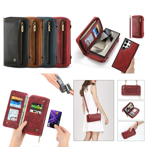 For Samsung Galaxy S24 Ultra 5G Crossbody Multi-functional Zipper Wallet Leather Phone Case(Black)