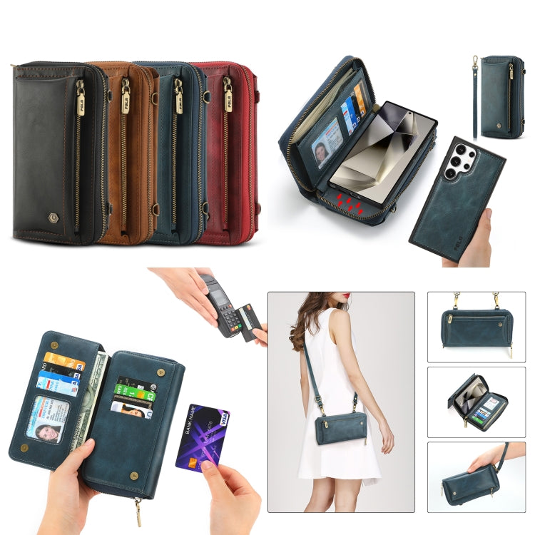 For Samsung Galaxy S24 Ultra 5G Crossbody Multi-functional Zipper Wallet Leather Phone Case(Red)