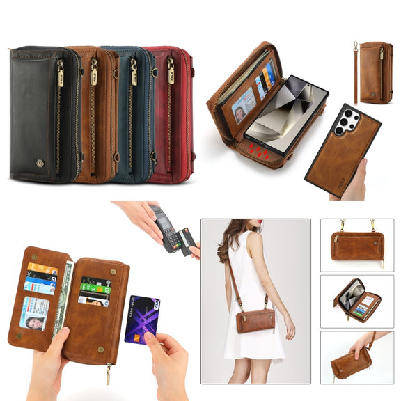 For Samsung Galaxy S24 5G Crossbody Multi-functional Zipper Wallet Leather Phone Case(Black)
