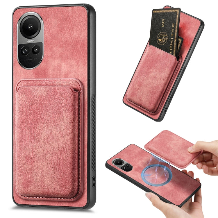 For OPPO Reno10 Global Retro Leather Card Bag Magnetic Phone Case(Pink) - OPPO Cases by PMC TechLife | Online Shopping South Africa | PMC TechLife | Buy Now Pay Later Mobicred