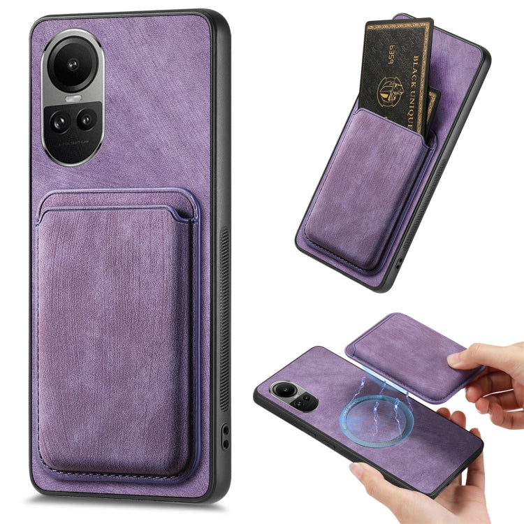 For OPPO Reno10 Global Retro Leather Card Bag Magnetic Phone Case(Purple) - OPPO Cases by PMC TechLife | Online Shopping South Africa | PMC TechLife | Buy Now Pay Later Mobicred
