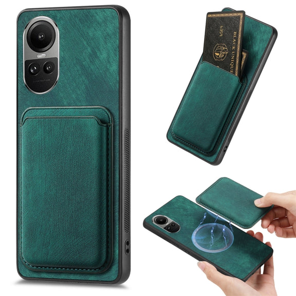 For OPPO Reno10 Pro Global Retro Leather Card Bag Magnetic Phone Case(Green)