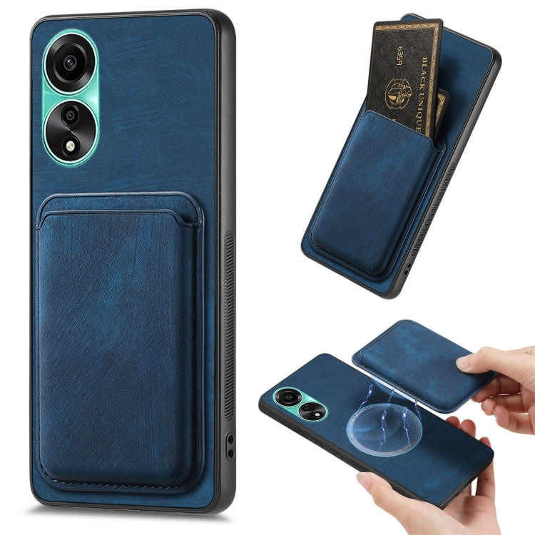 For OPPO A78 4G Retro Leather Card Bag Magnetic Phone Case(Blue) - OPPO Cases by PMC TechLife | Online Shopping South Africa | PMC TechLife | Buy Now Pay Later Mobicred