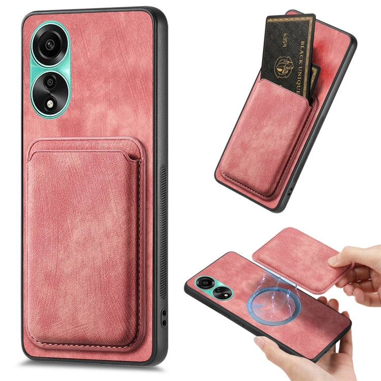 For OPPO A78 4G Retro Leather Card Bag Magnetic Phone Case(Pink) - OPPO Cases by PMC TechLife | Online Shopping South Africa | PMC TechLife | Buy Now Pay Later Mobicred