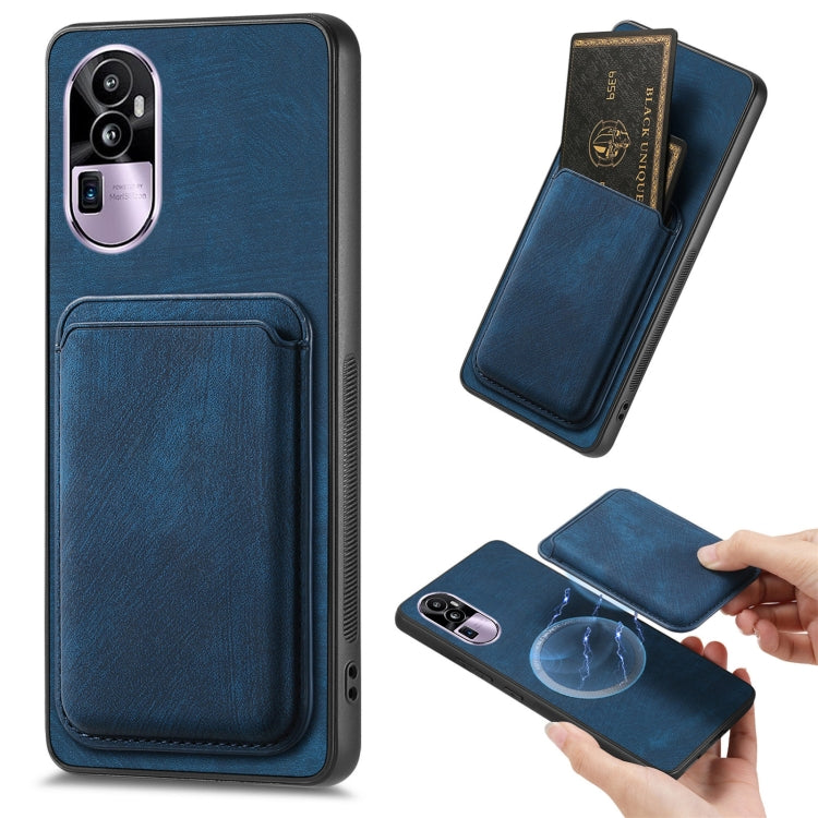 For OPPO Reno10 Pro+ Retro Leather Card Bag Magnetic Phone Case(Blue) - free shipping - PMC TechLife - Order now!