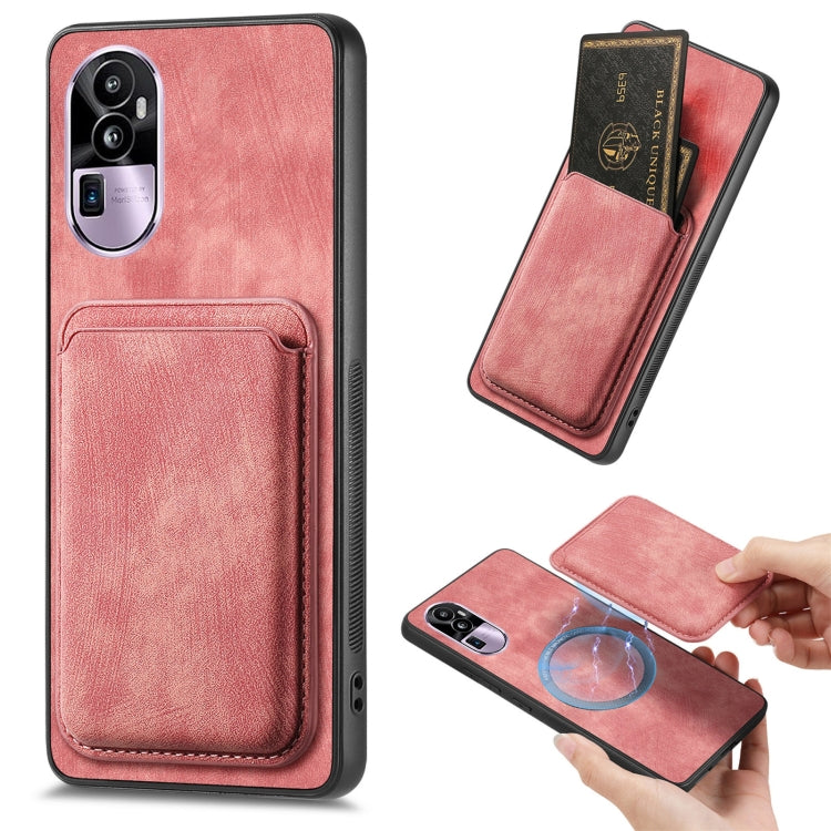 For OPPO Reno10 Pro+ Retro Leather Card Bag Magnetic Phone Case(Pink) - OPPO Cases by PMC TechLife | Online Shopping South Africa | PMC TechLife | Buy Now Pay Later Mobicred