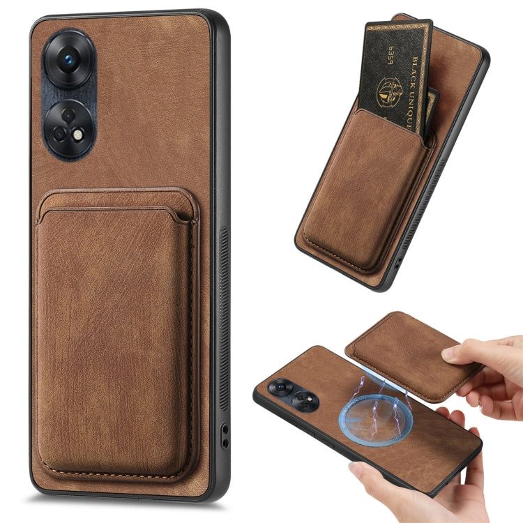 For OPPO Reno8 T 4G Retro Leather Card Bag Magnetic Phone Case(Brown) - OPPO Cases by PMC TechLife | Online Shopping South Africa | PMC TechLife | Buy Now Pay Later Mobicred